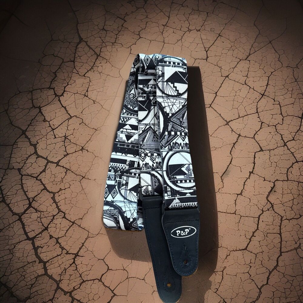 P&P Black/White Guitar Strap Soft Printed Adjustable Electric Acoustic Bass GUC